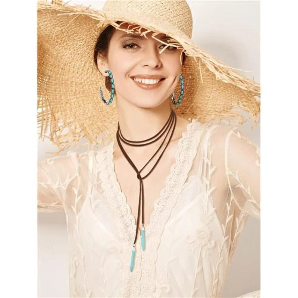 3 Pcs Western Jewelry set, Boho Pendant Long Choker, earrings, bracelet set